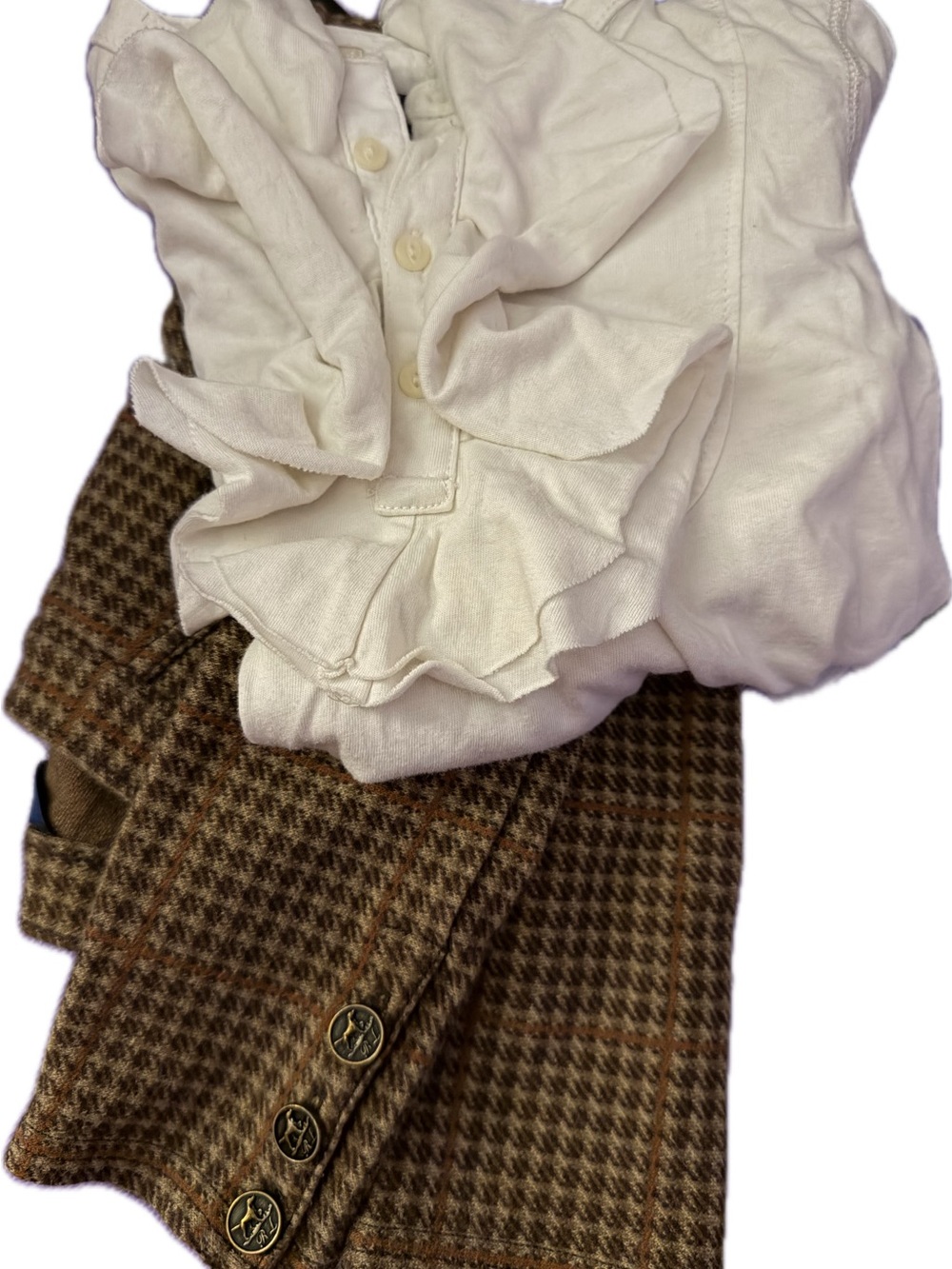 Polo by Ralph Lauren Brown Houndstooth Kids Pants and crème colored long sleeve